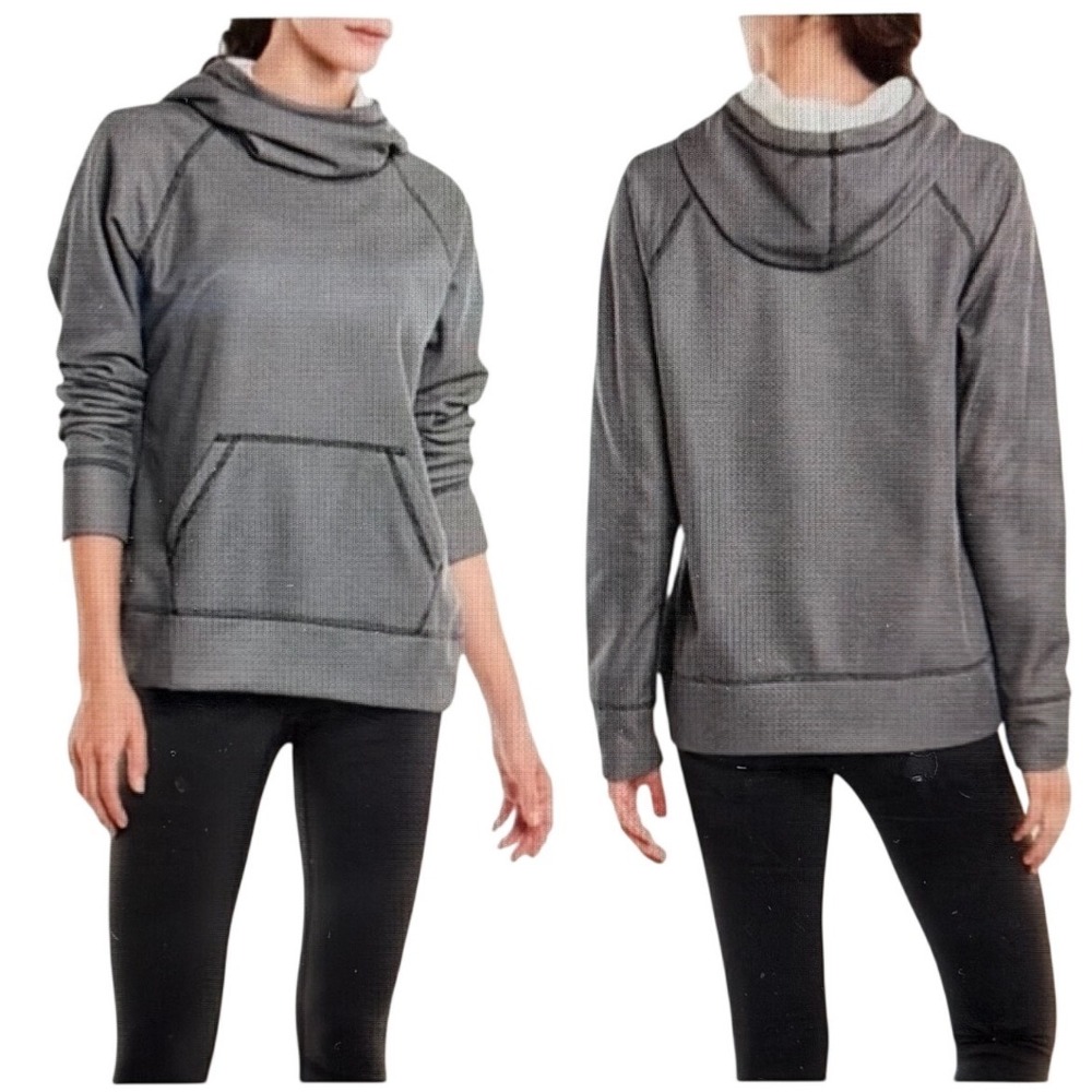 Lucy Hoodie Women Large Pullover Gray Funnel Neck Fleece Lined EUC